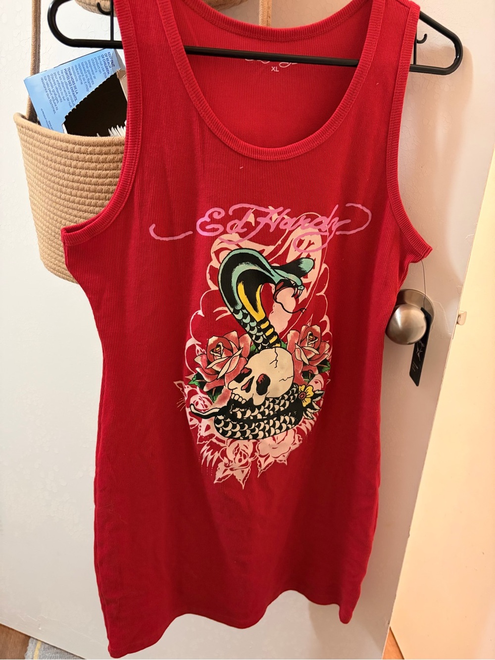 Ed Hardy Red Graphic Tank dress with Snake & Skull